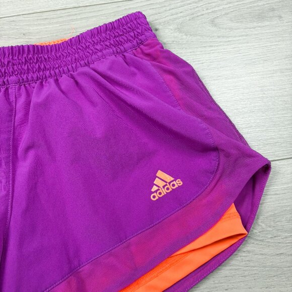 Adidas Womens Purple Orange Lined Athletic Running Gym Shorts XS - Picture 2 of 3